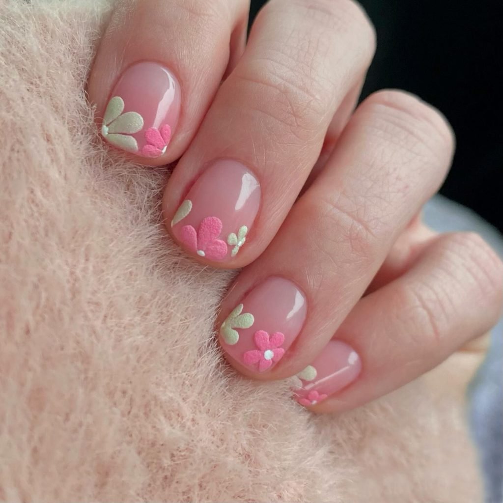 00007 French nails with flowers 2