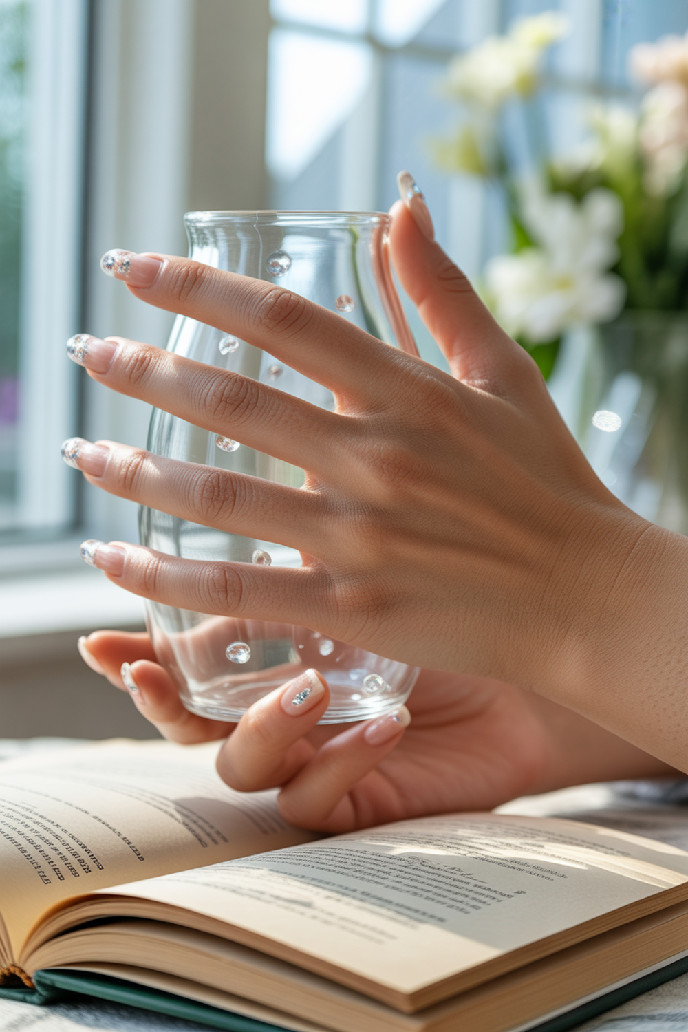 Clear Nails with Floating Crystal Designs