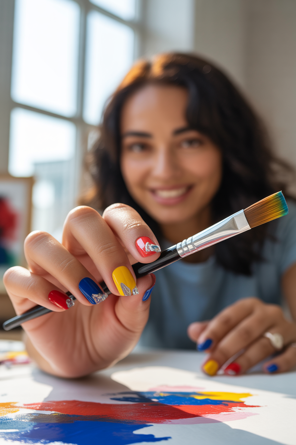Color-Blocked Nails with Crystal Dividers