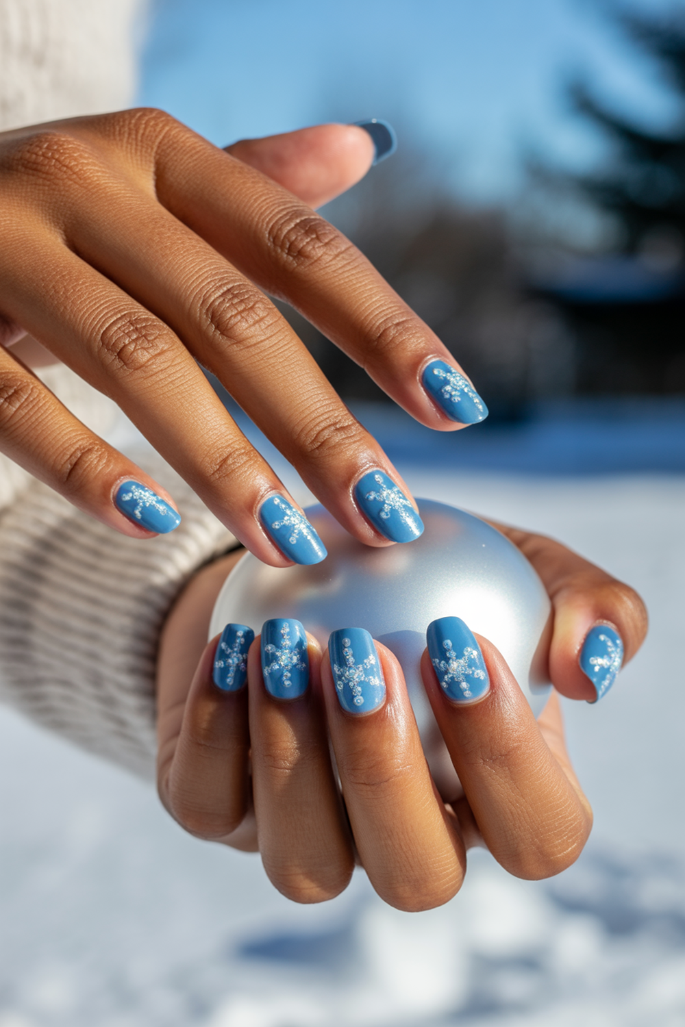 Crystal Snowflakes on Icy Blue Nails