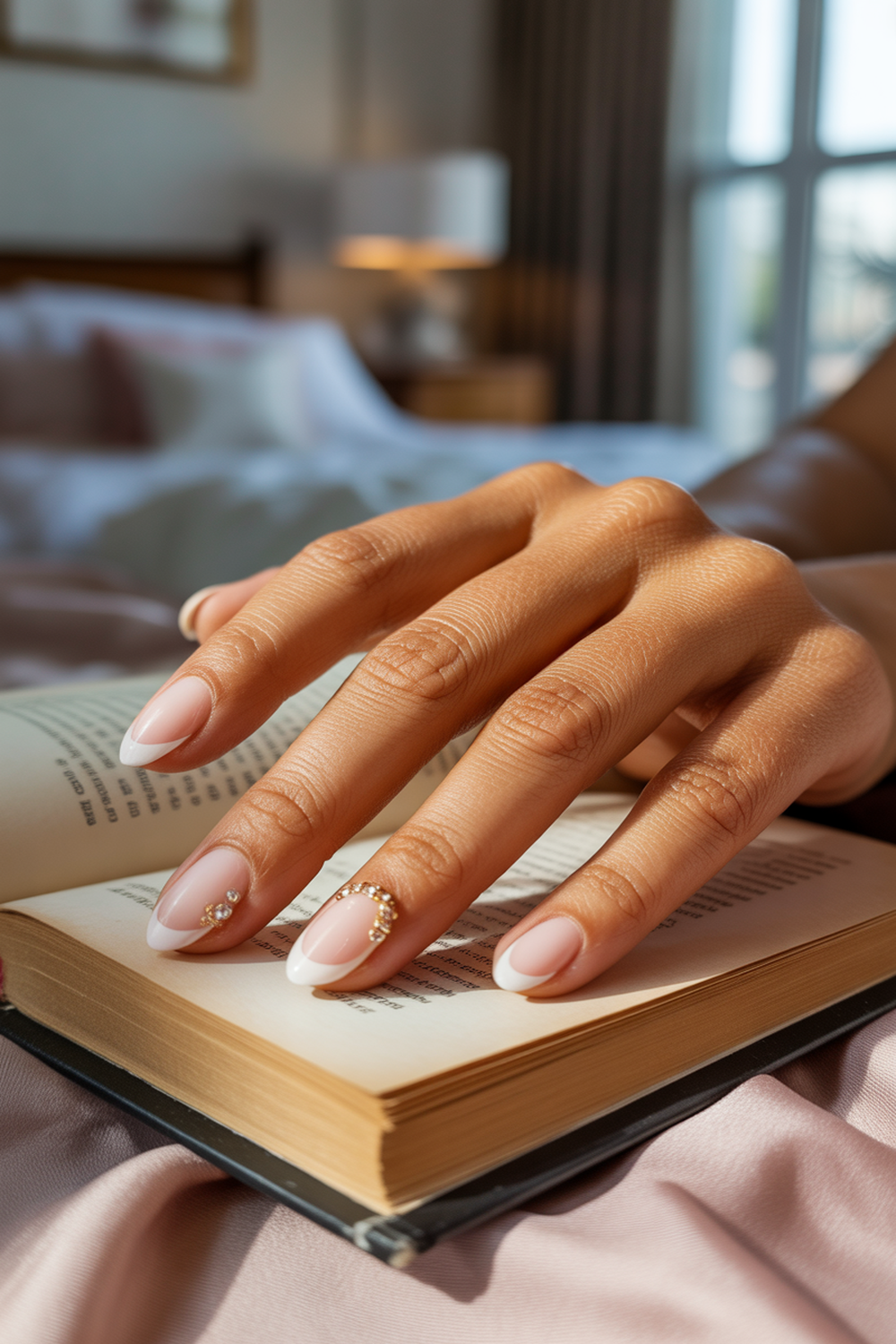Crystal Studded French Manicure with Pink Base