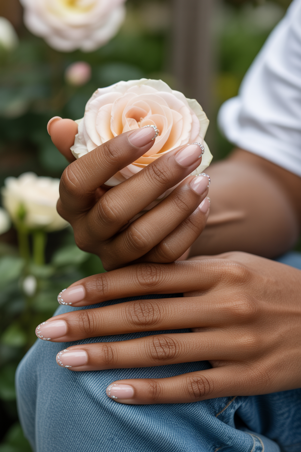 Delicate Crystal Tips with Nude Base