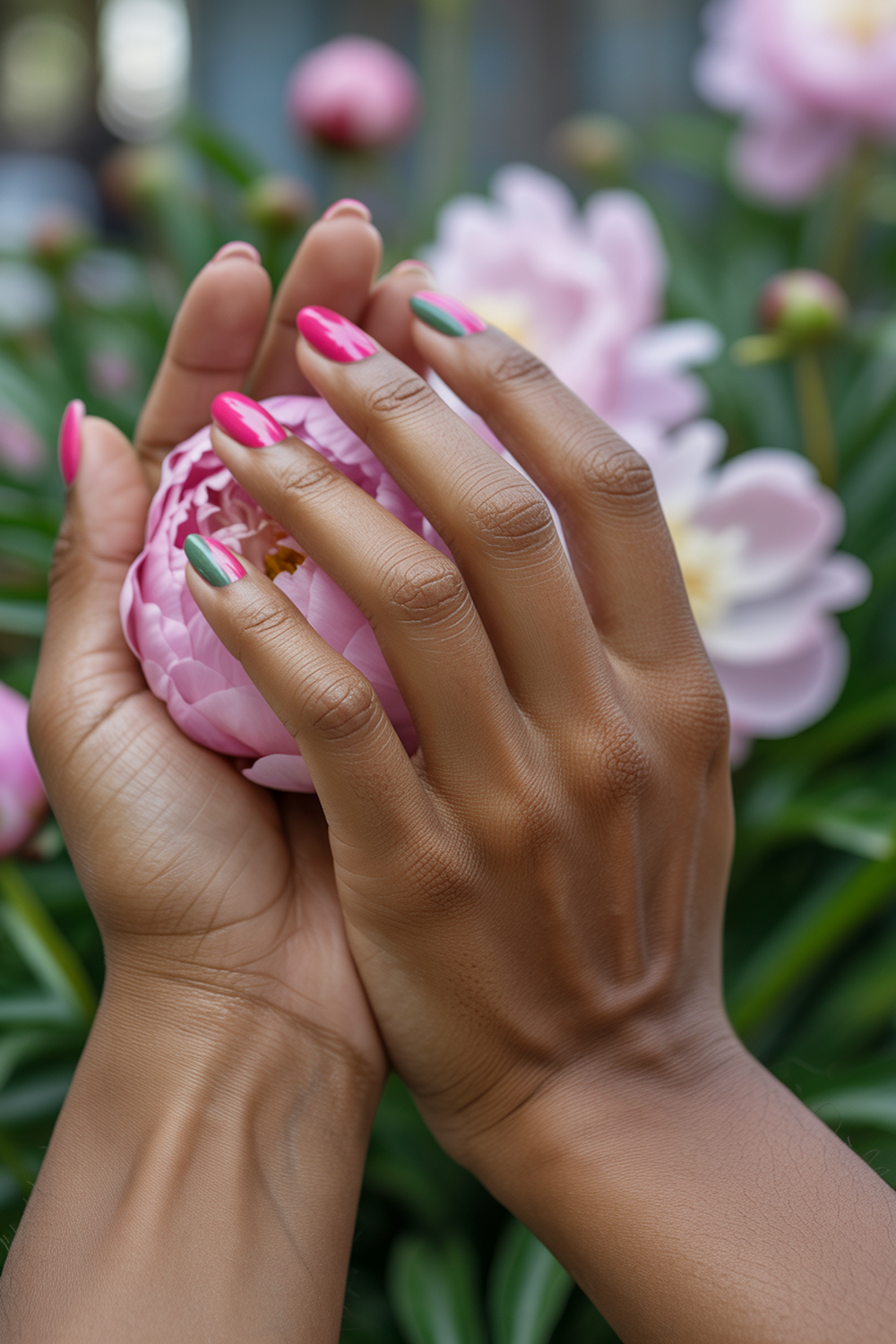Bright Pink Peonies with Green Leaf Accents