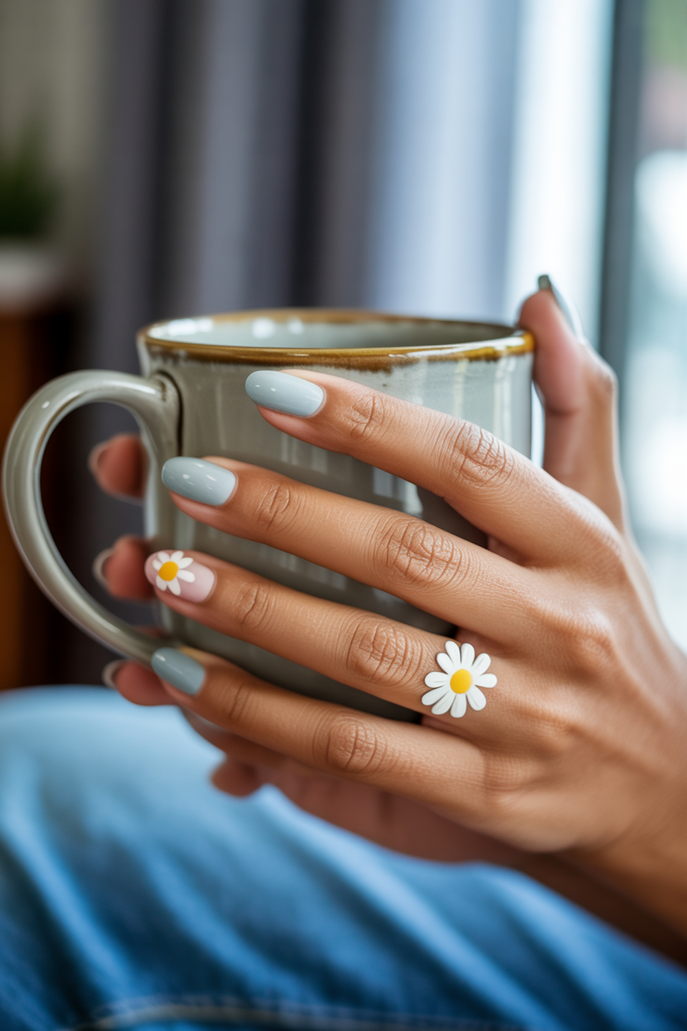 Minimalist Daisy Chains on Pale Blue Nails