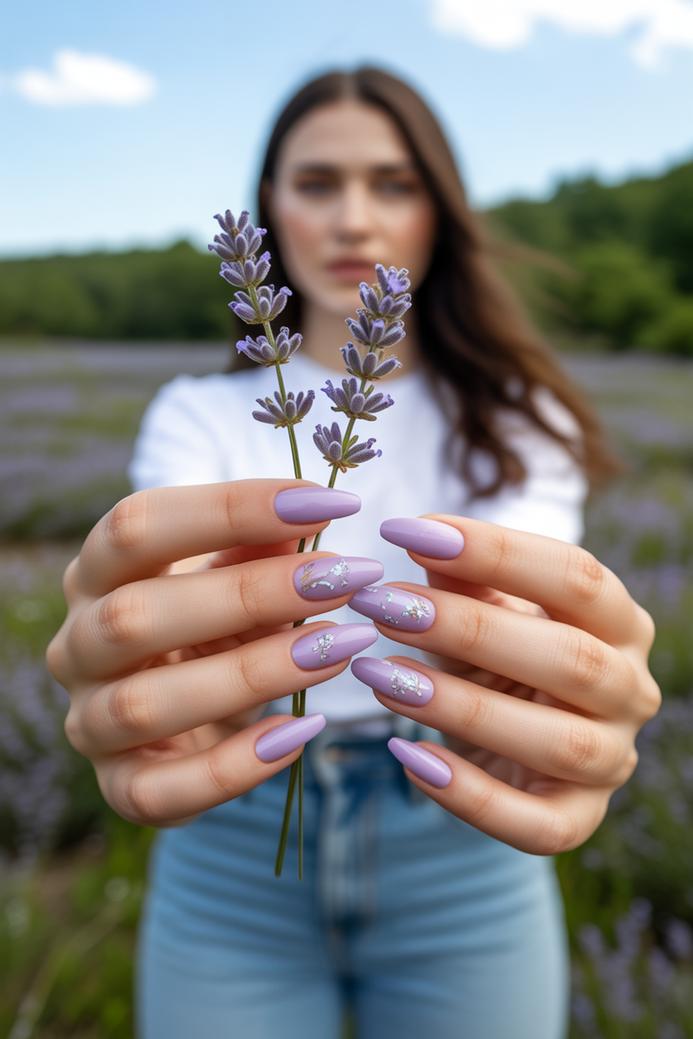Soft Lavender Blossoms with Glitter Accent