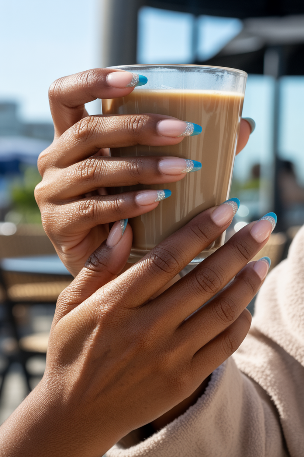 Glitter Gradient with Ocean Blue Tips