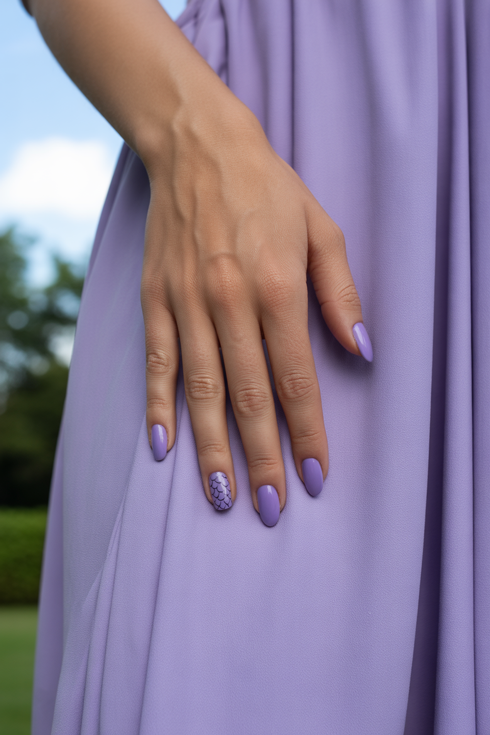Matte Lavender Mermaid Nails with Shiny Scale Accent