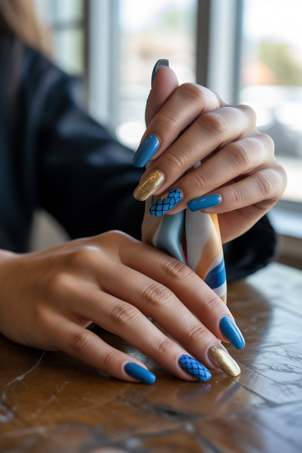 Metallic Blue Mermaid Scales with Gold Foil