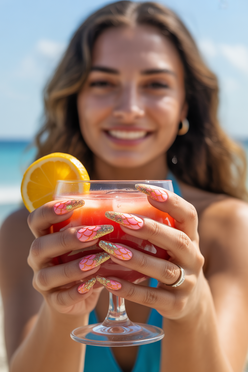 Pink and Coral Mermaid Scales with Gold Glitter