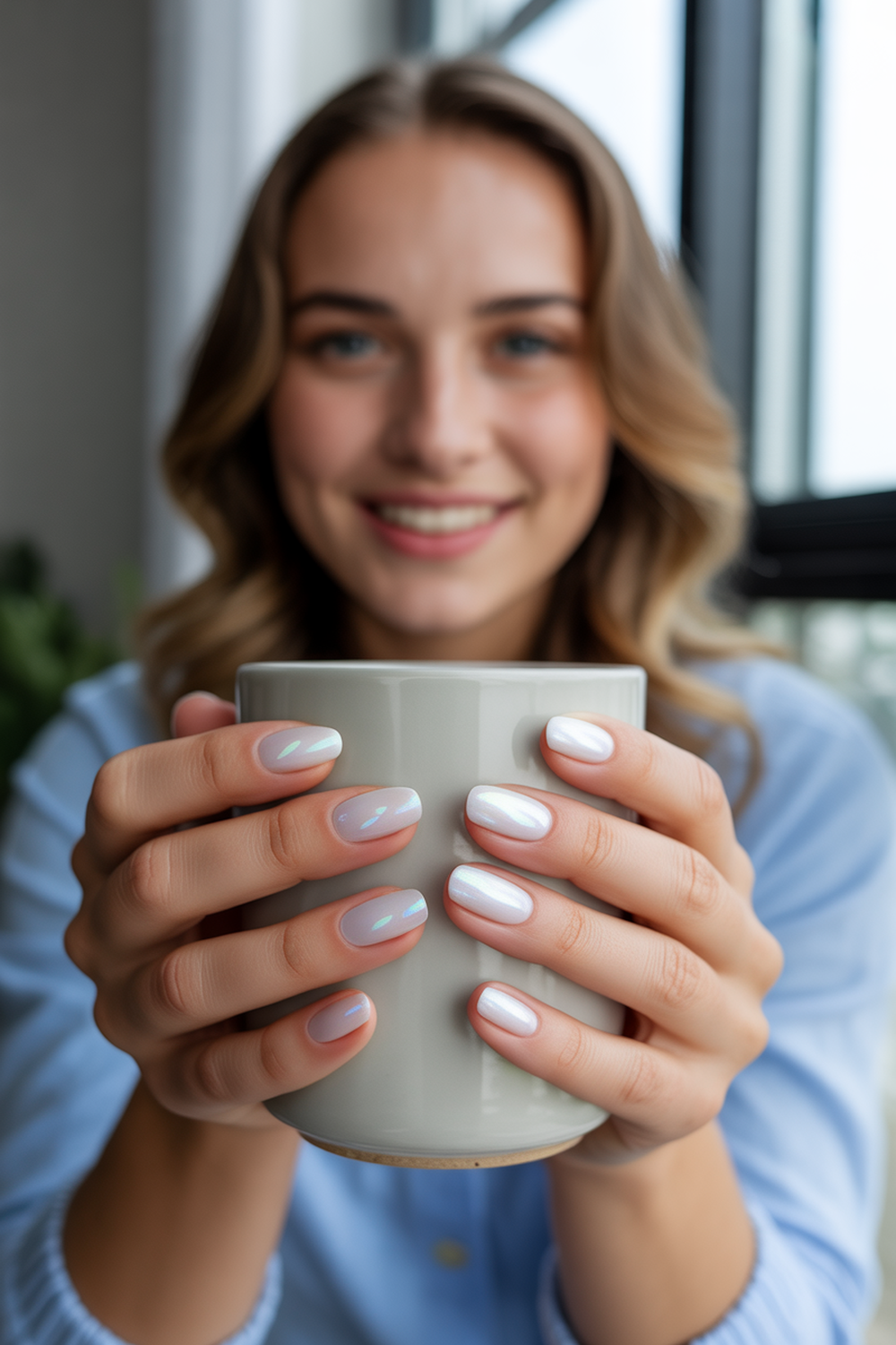 White Opal Mermaid Nails with Subtle Blue Tint