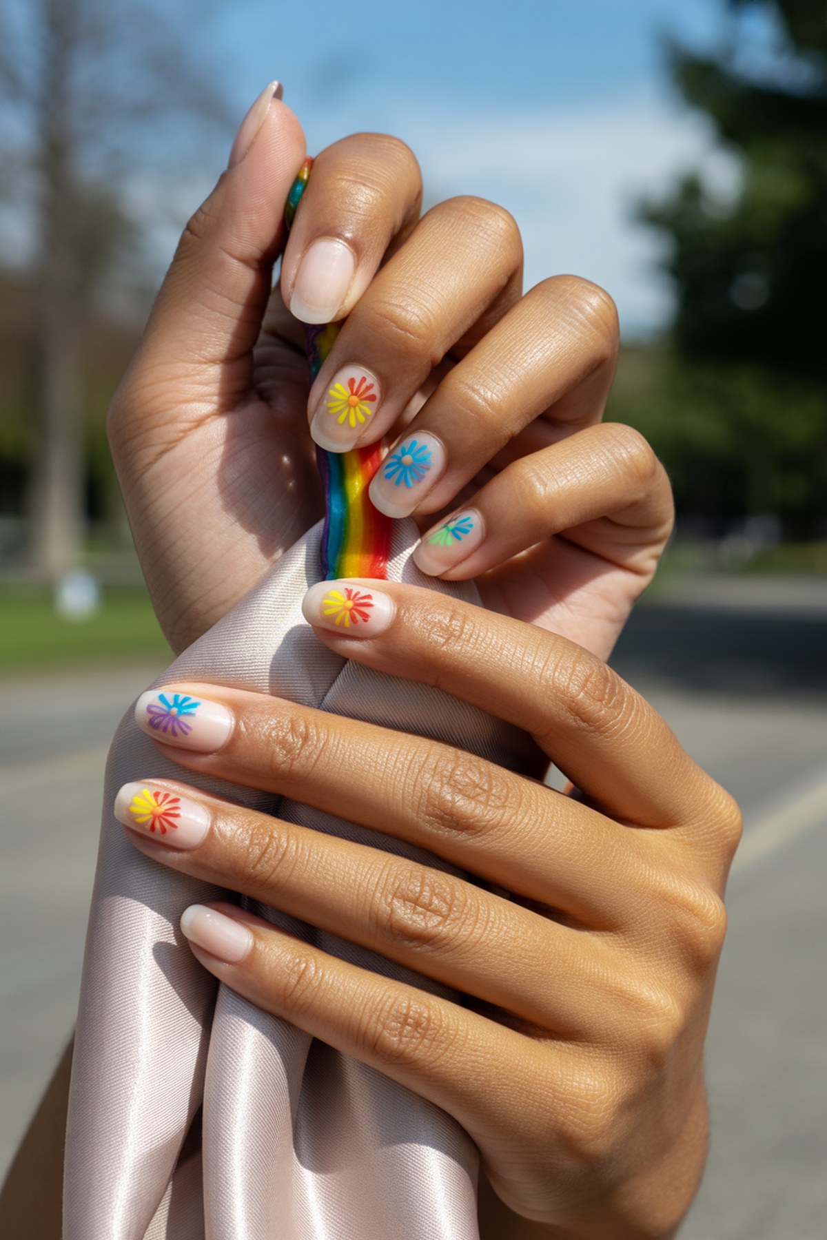 Rainbow Daisies On Each Nail For Playful Fun