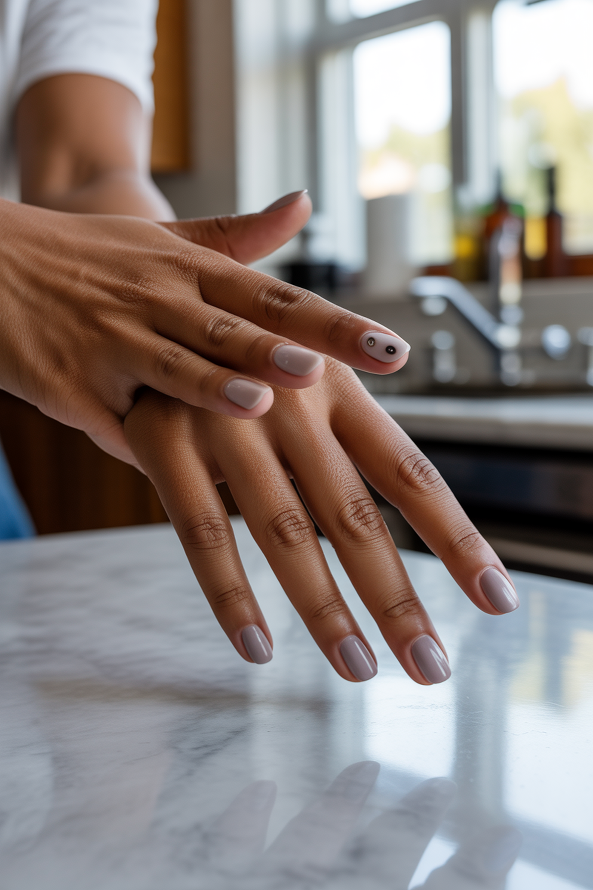 Light Taupe Nails with Single Dot Accent