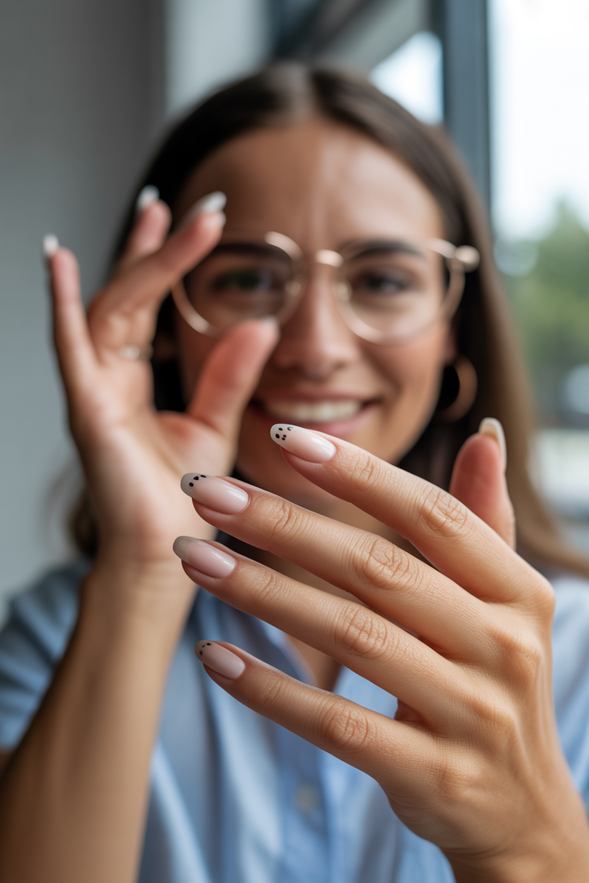 Matte Beige Nails with Minimal Black Dots