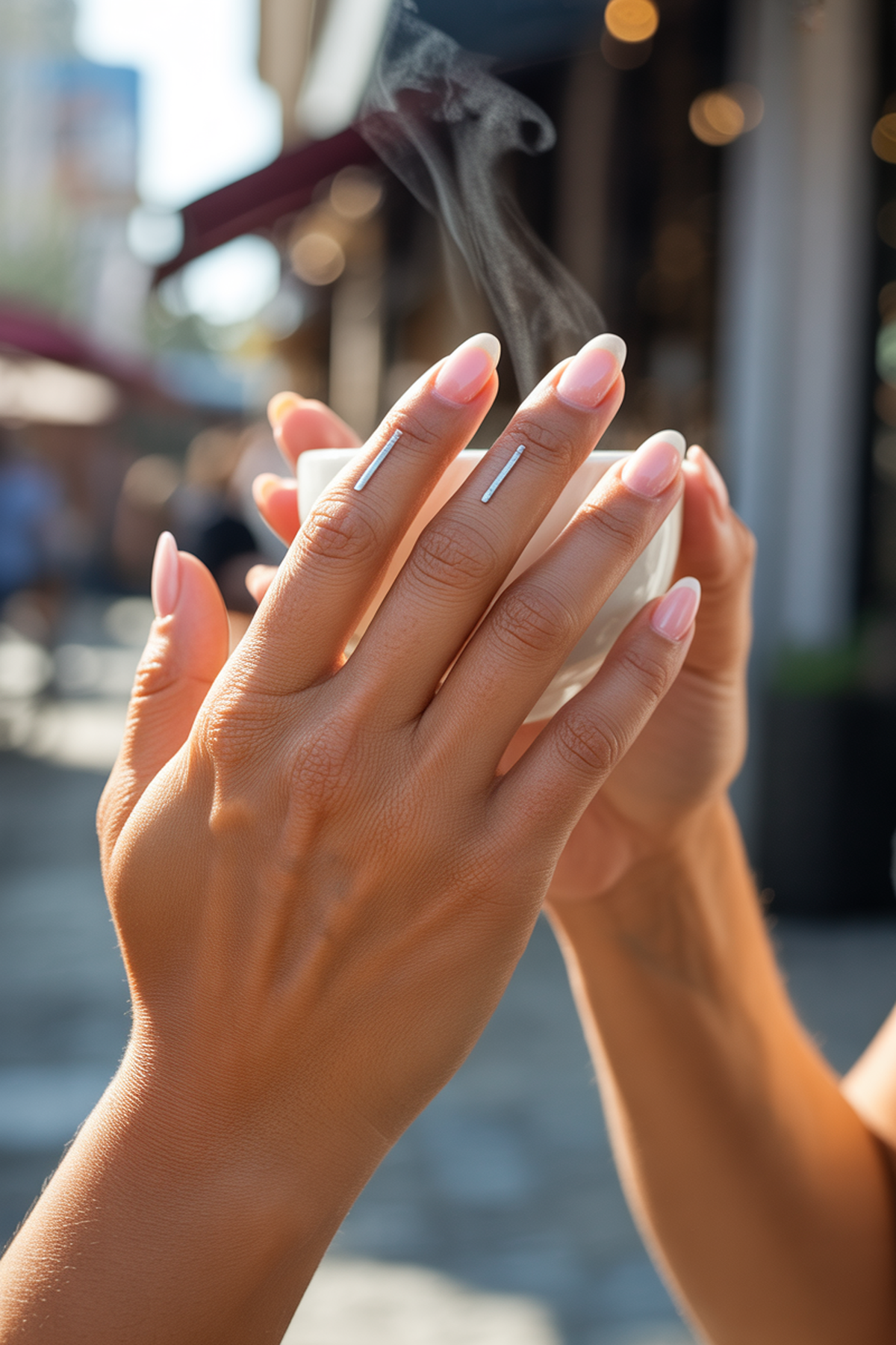 Pale Pink Nails with Minimal Silver Lines