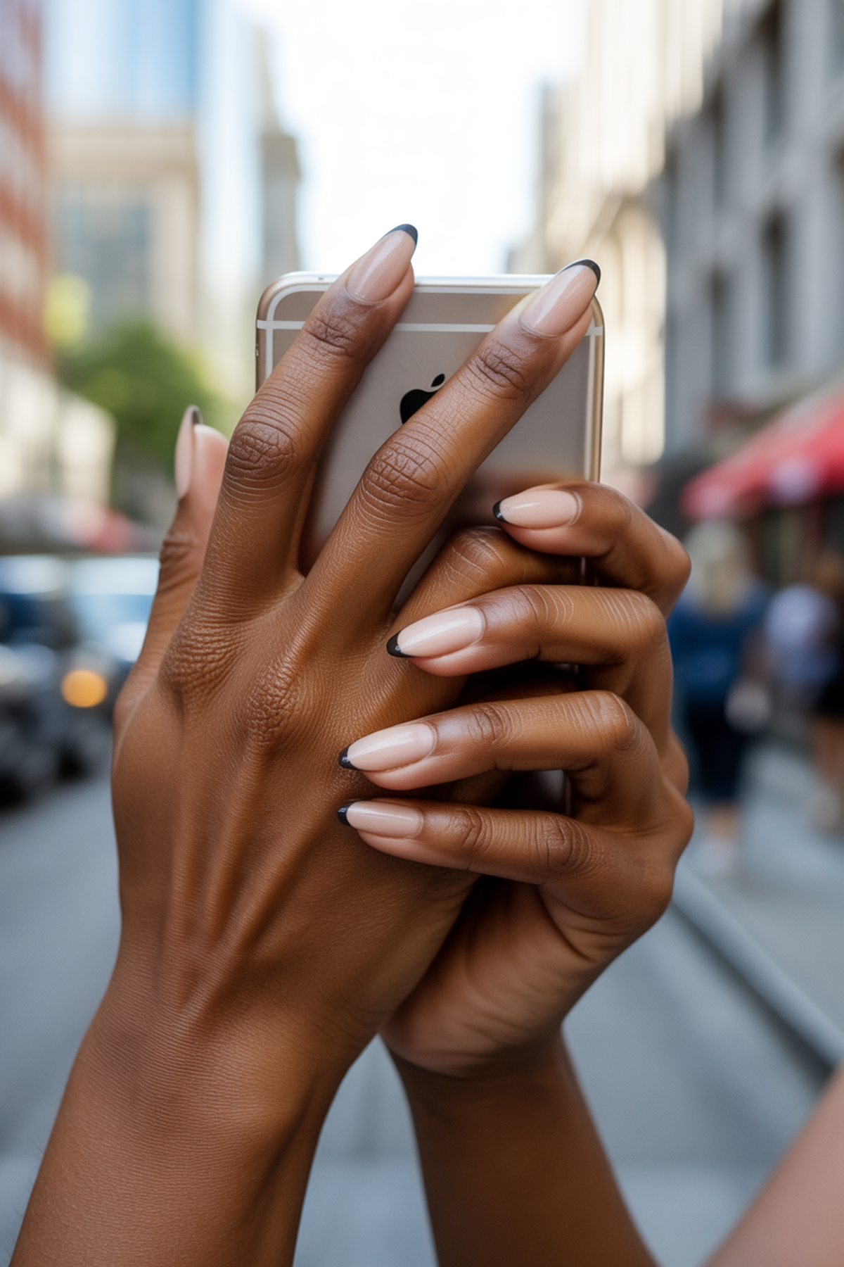 Sheer Beige Nails with Thin Black Outlines
