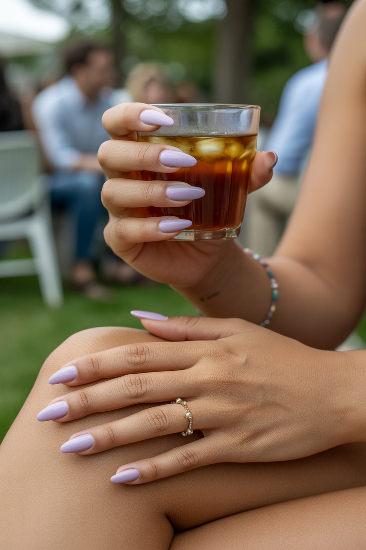 Soft Lavender Nails with Thin Silver Tips