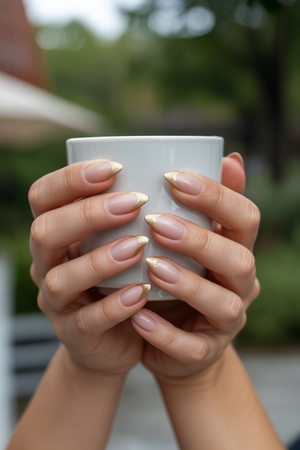 Minimalist Gold Leaf Tips On Nude Nails