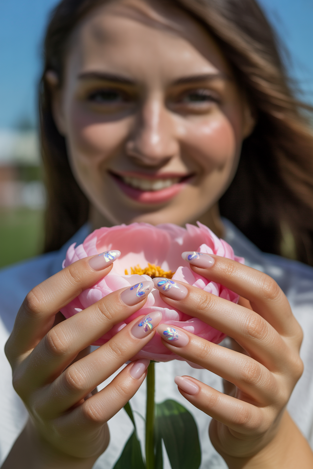 Holographic Floral Nail Design