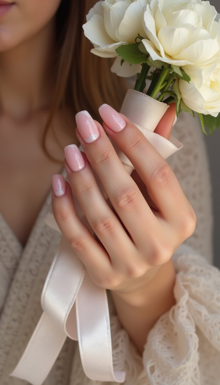 Holographic Tips On Sheer Pink Bases