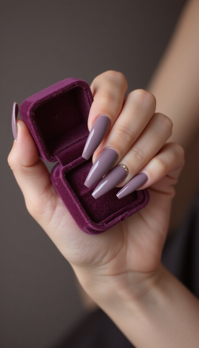 Mauve Satin Stiletto With Tiny Gold Detail