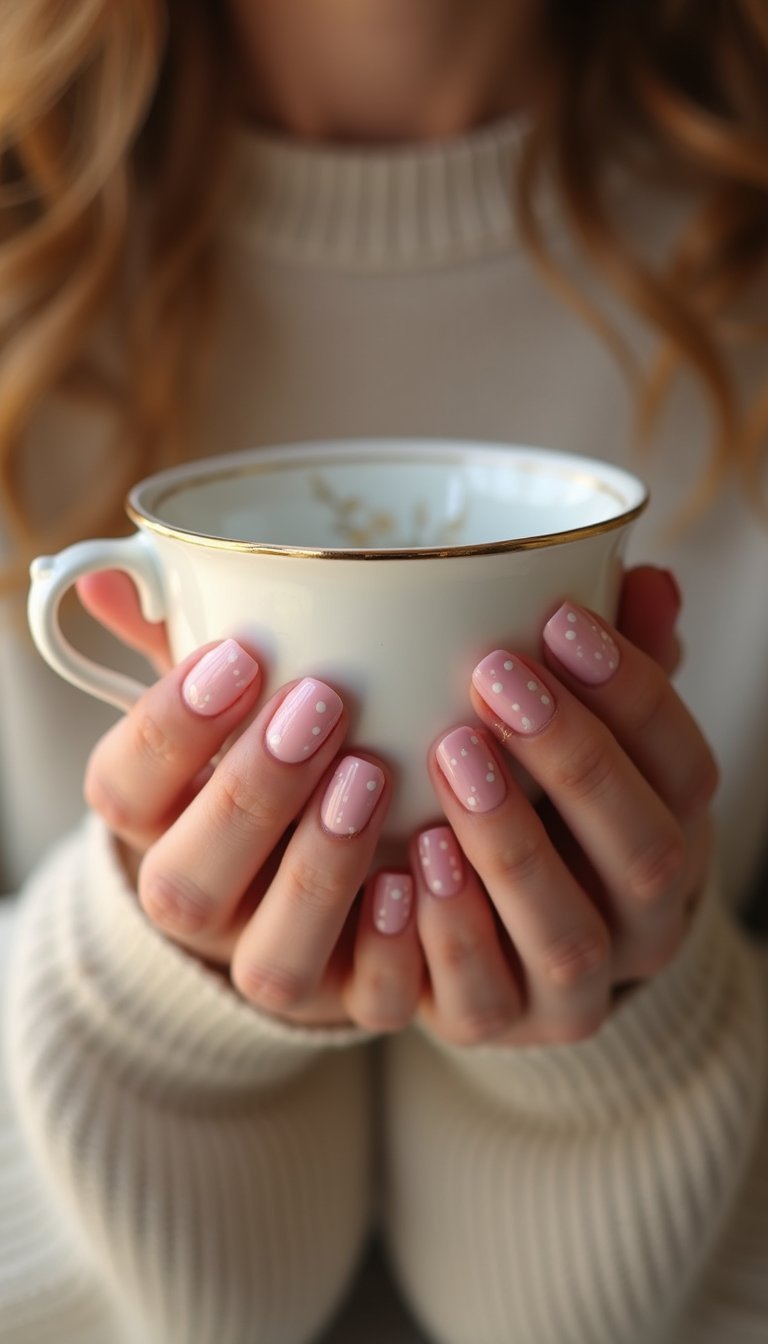 Vintage Polka Dots With Soft Pink Background