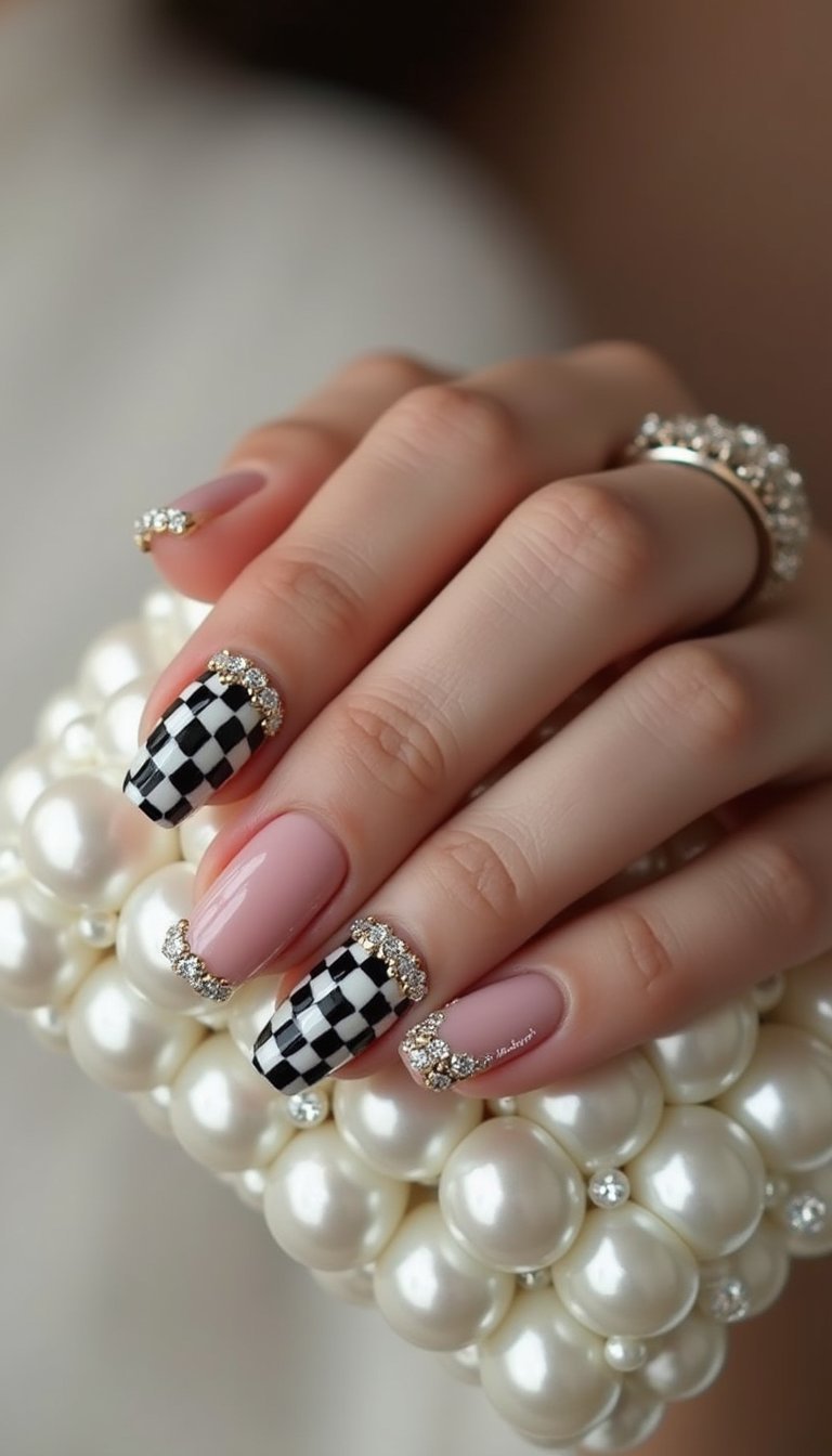 Checkerboard Accent With Rhinestone Borders