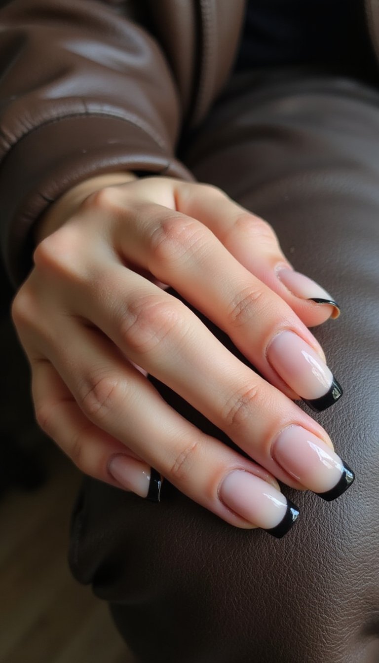Edgy Micro Black Tips On Translucent Nails