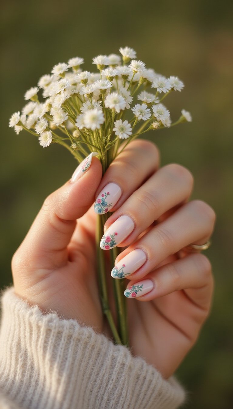 Tiny Handpainted Florals At Micro Tip Edge
