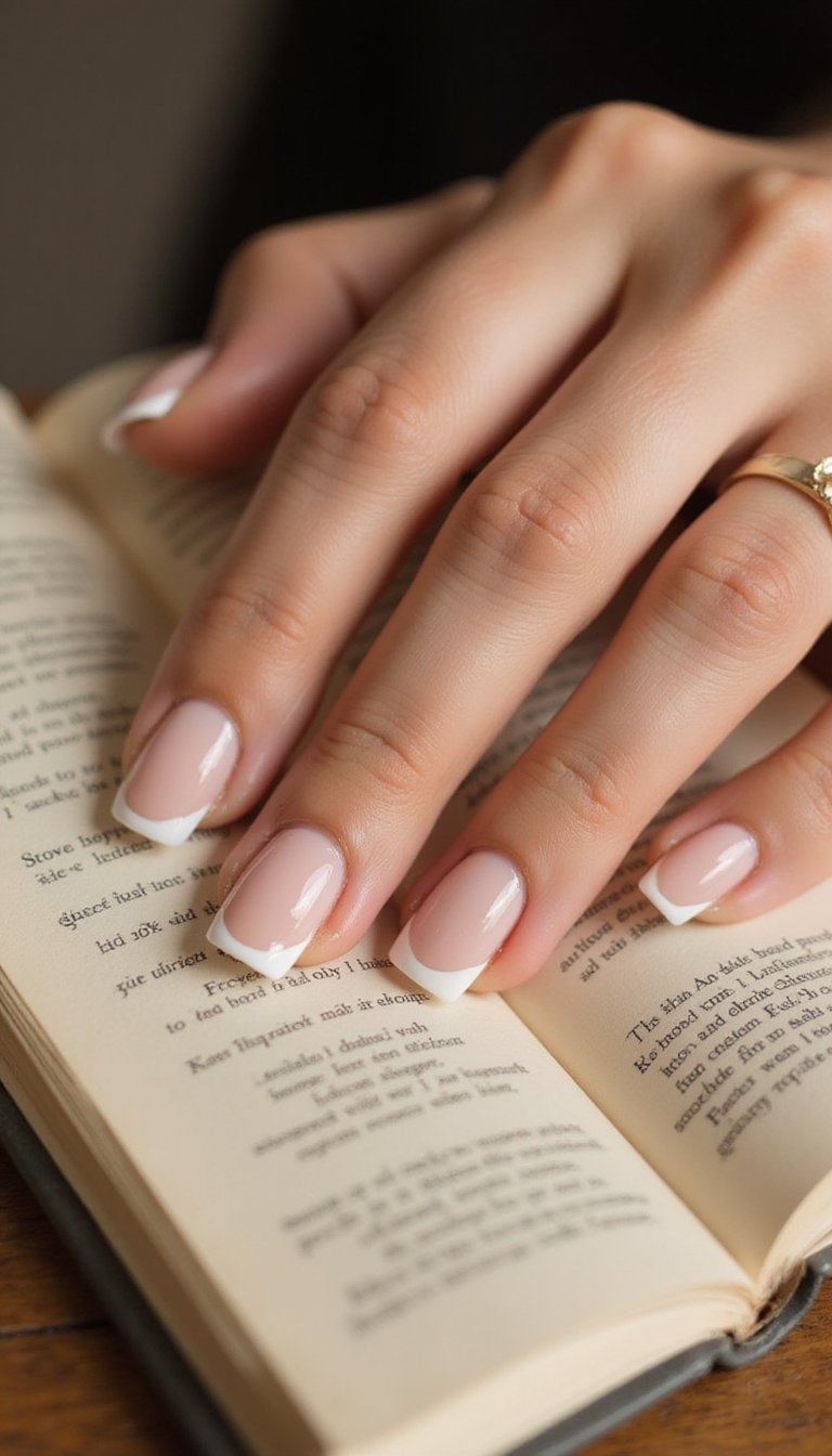 Minimal White Outline On Short Square Nails