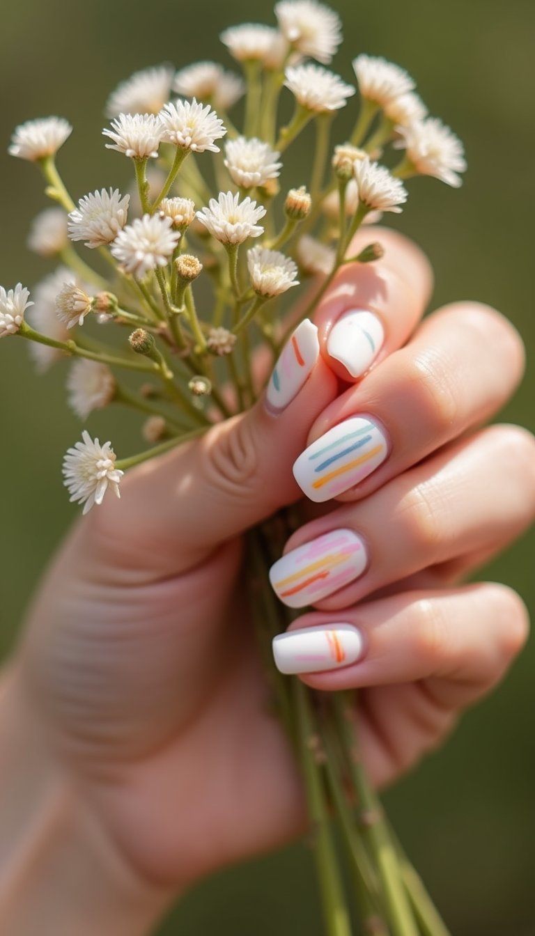 Pastel Rainbow Outline On Almond Nails