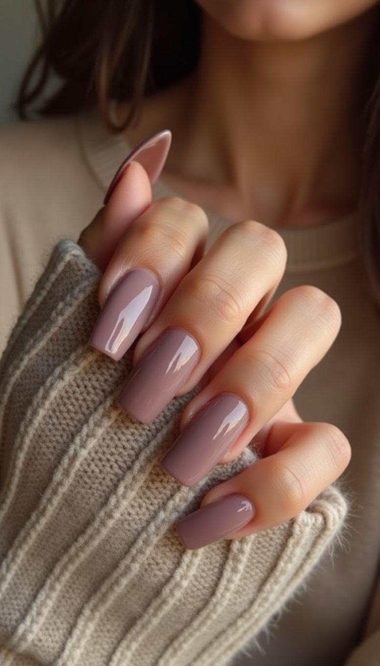 Dusty Mauve Short Square Nude Nails