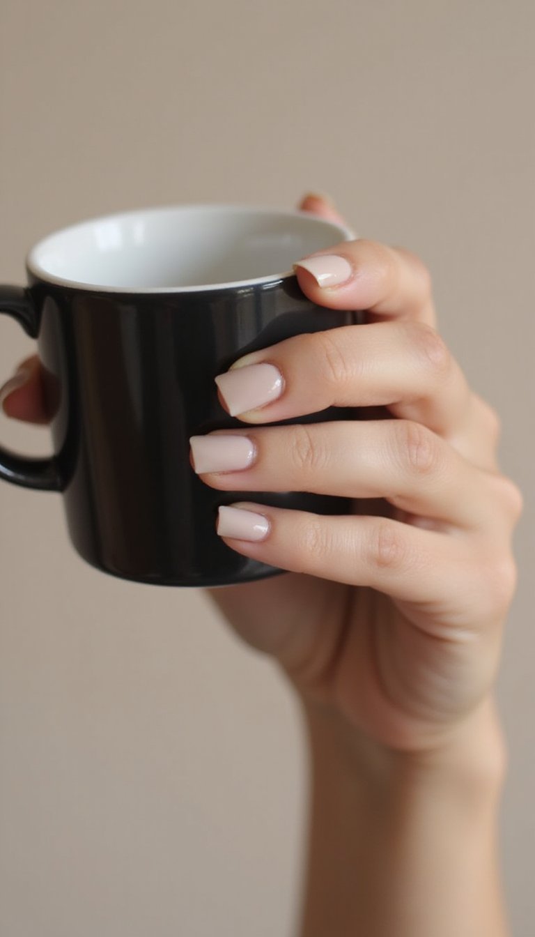 Soft Greige Square Nails With Gloss