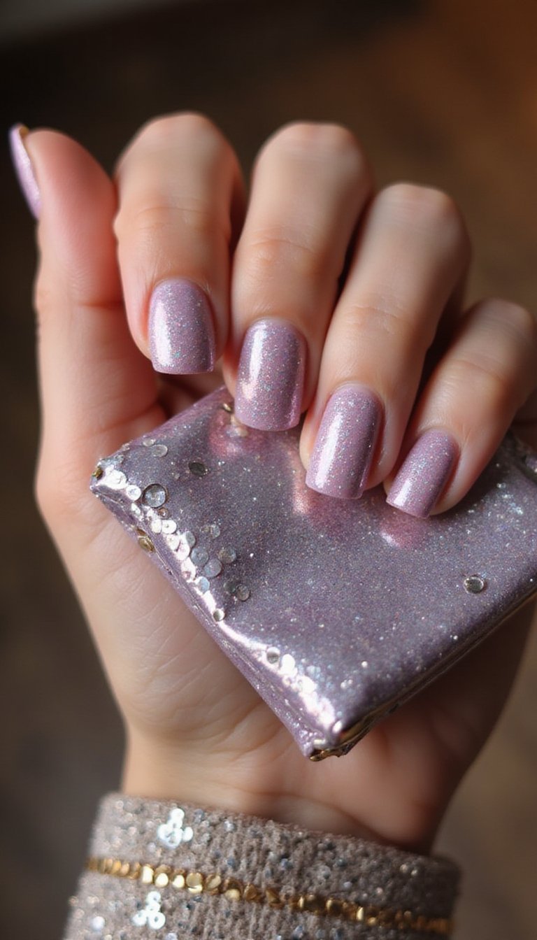 Lavender Holographic Dip Powder Glam For Events