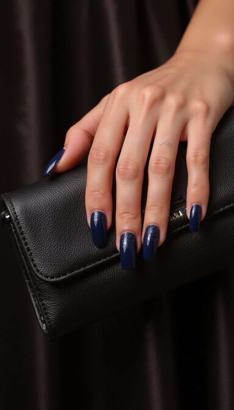 Navy Midnight Sparkle Dip Powder Stiletto Nails