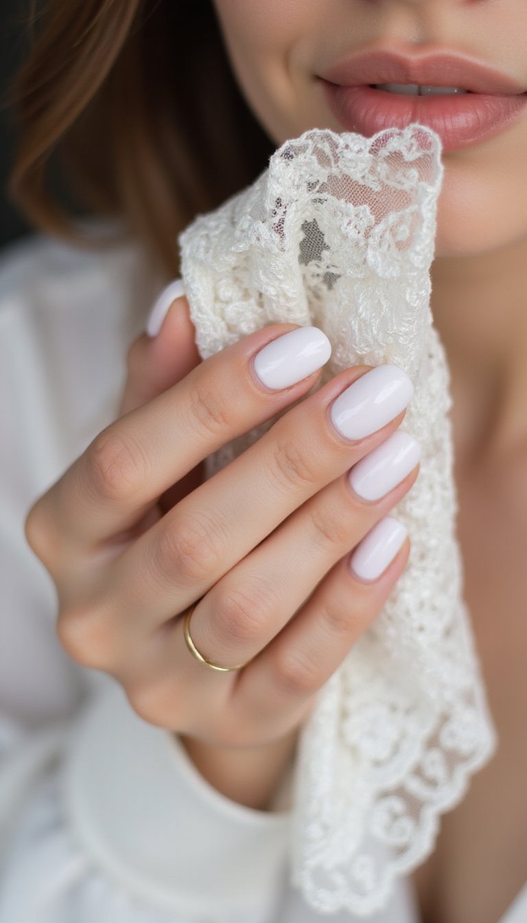 Pearlescent White Almond Dip Powder Finish