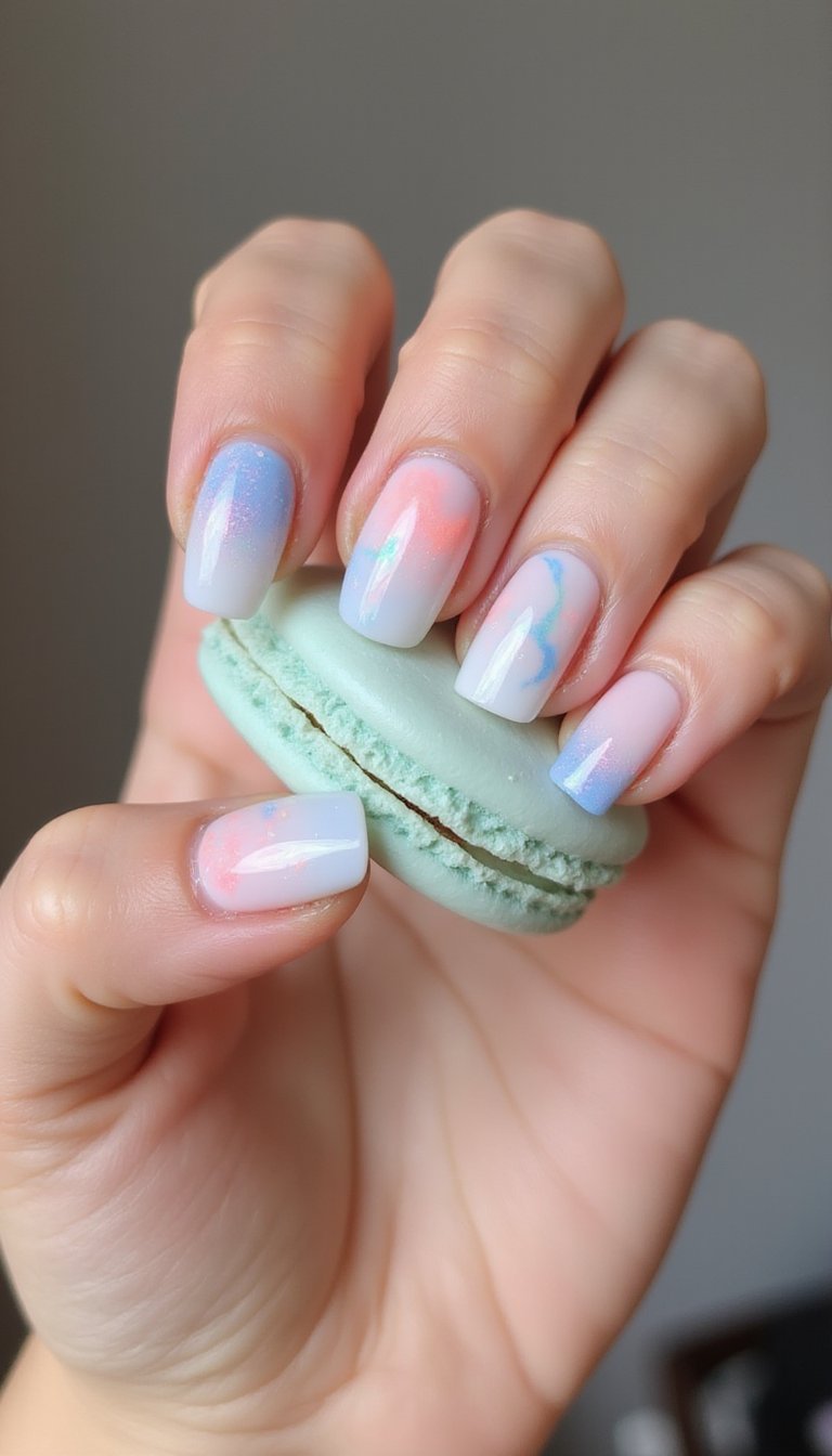 Soft Pastel Opal Chrome Ombre For Medium Nails
