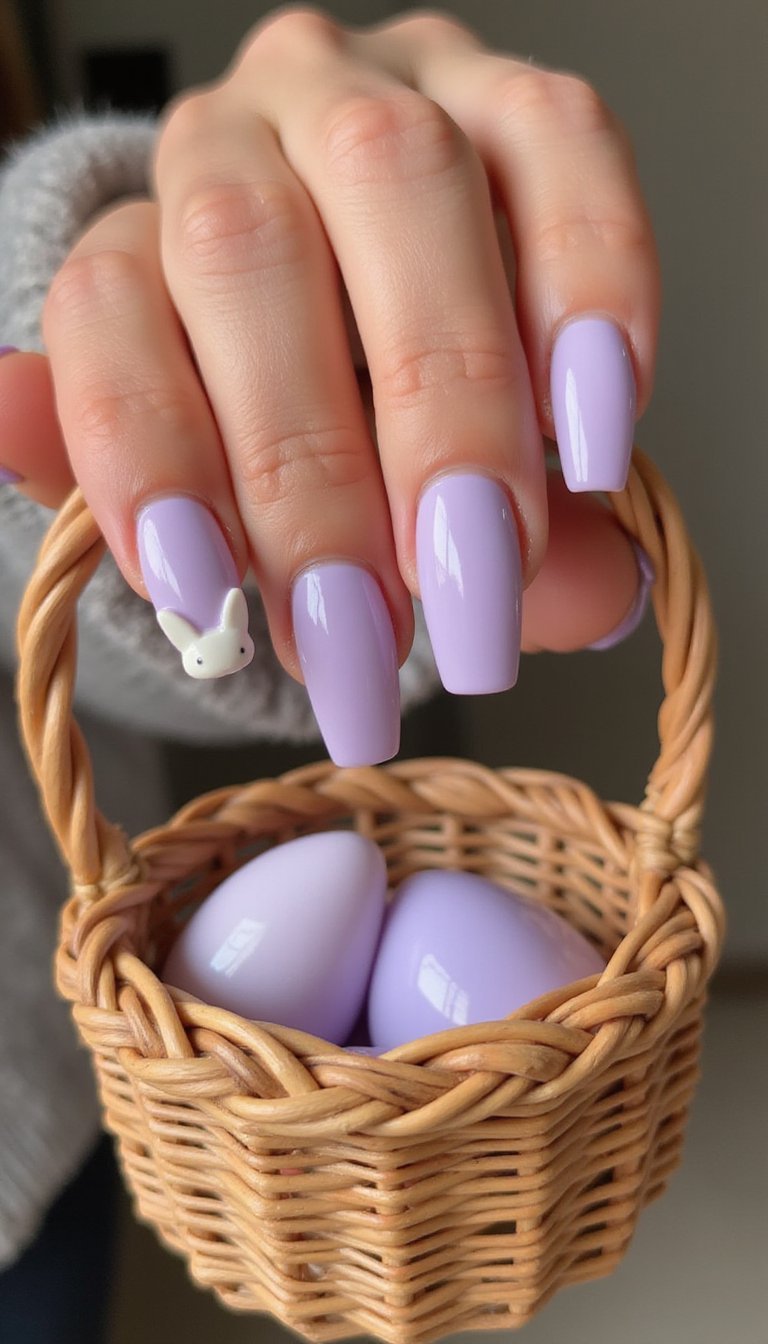 3D Bunny Ears Accent On Medium Coffin Nails
