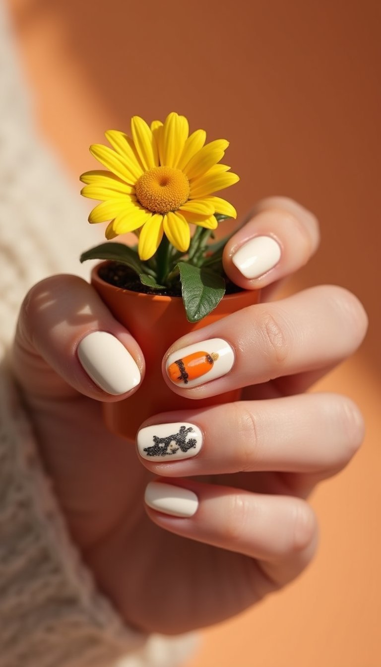 Carrot Accent With Bunny Silhouette On Nails
