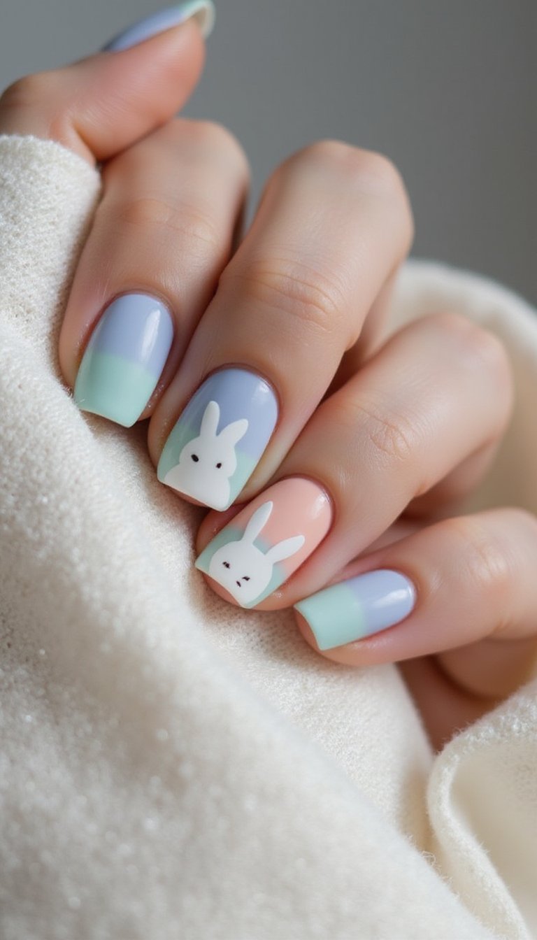 Fluffy Pastel Ombre With Bunny Silhouettes