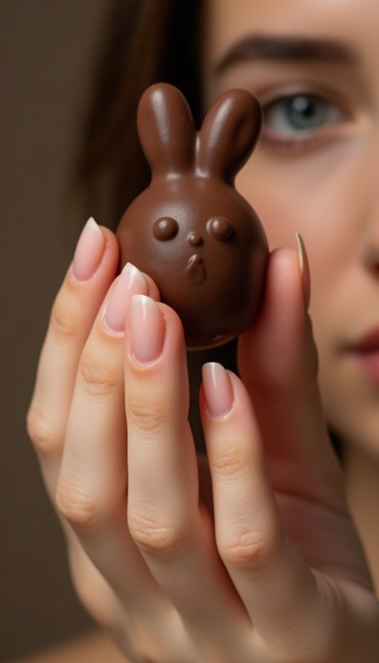 Glossy Chocolate Bunny On Nude Nails