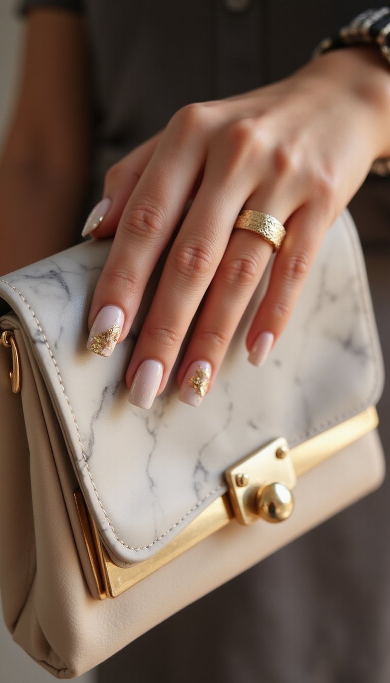 Gold Foil Cap On Marble Accent Nail