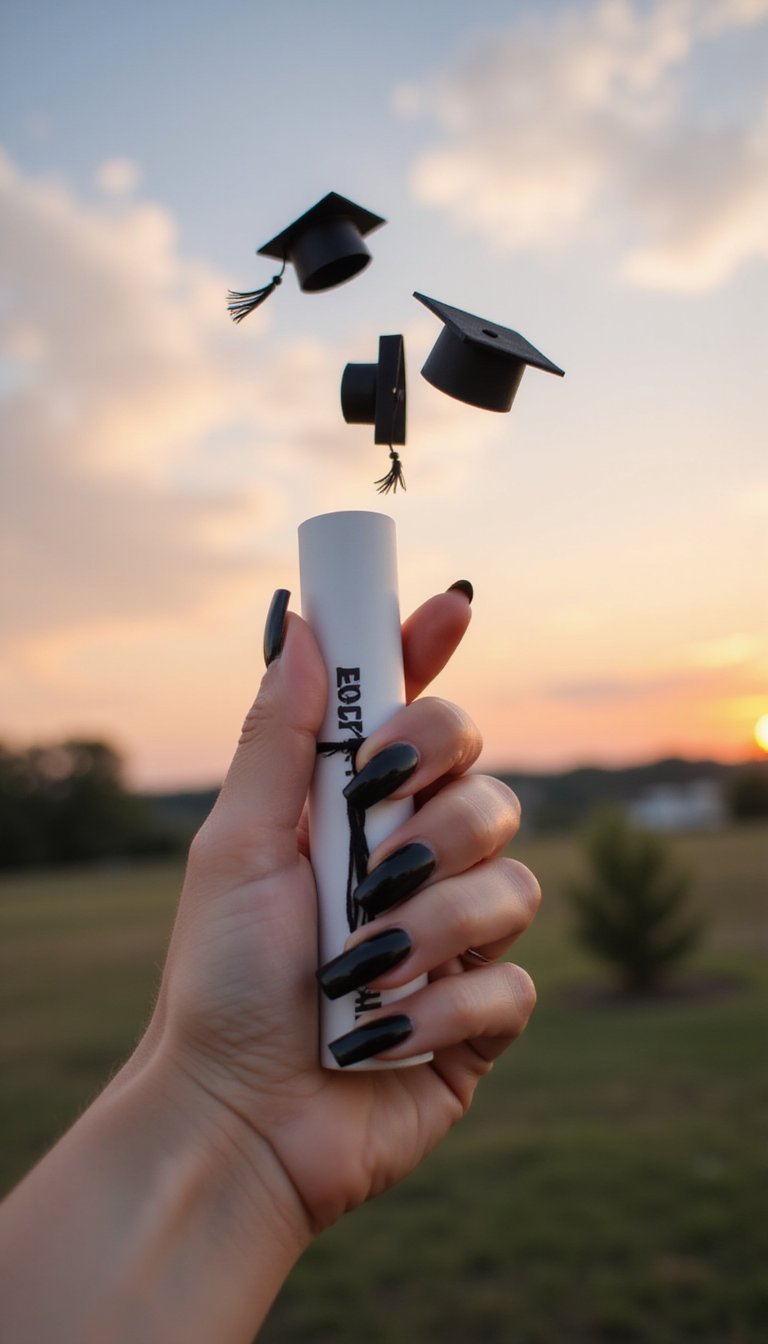 Gradient Sky Scene With Tiny Flying Caps