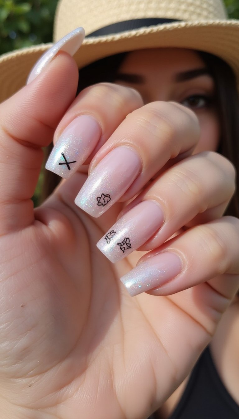 Holographic Caps On Clear Jelly Nails