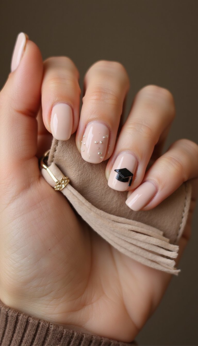 Minimal Line Art Caps On Natural Nude Nails