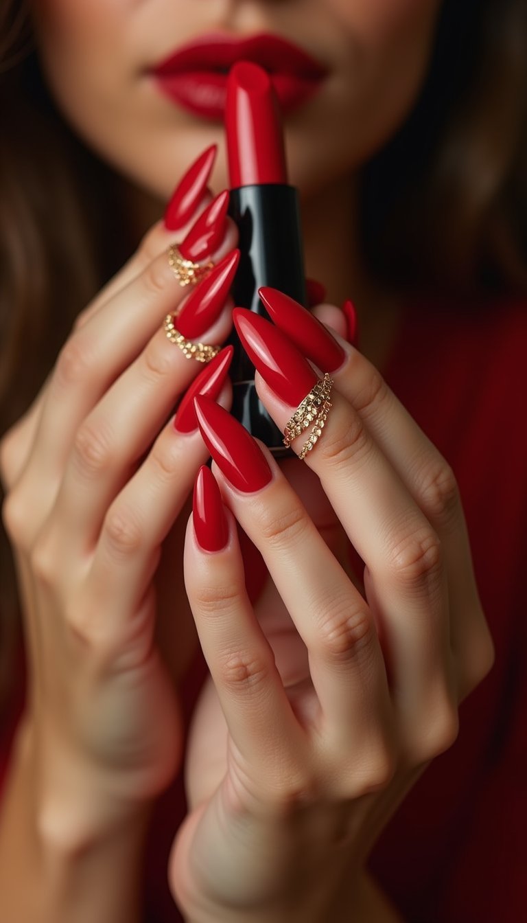 Bold Red With Micro Gold Cuticle Chain