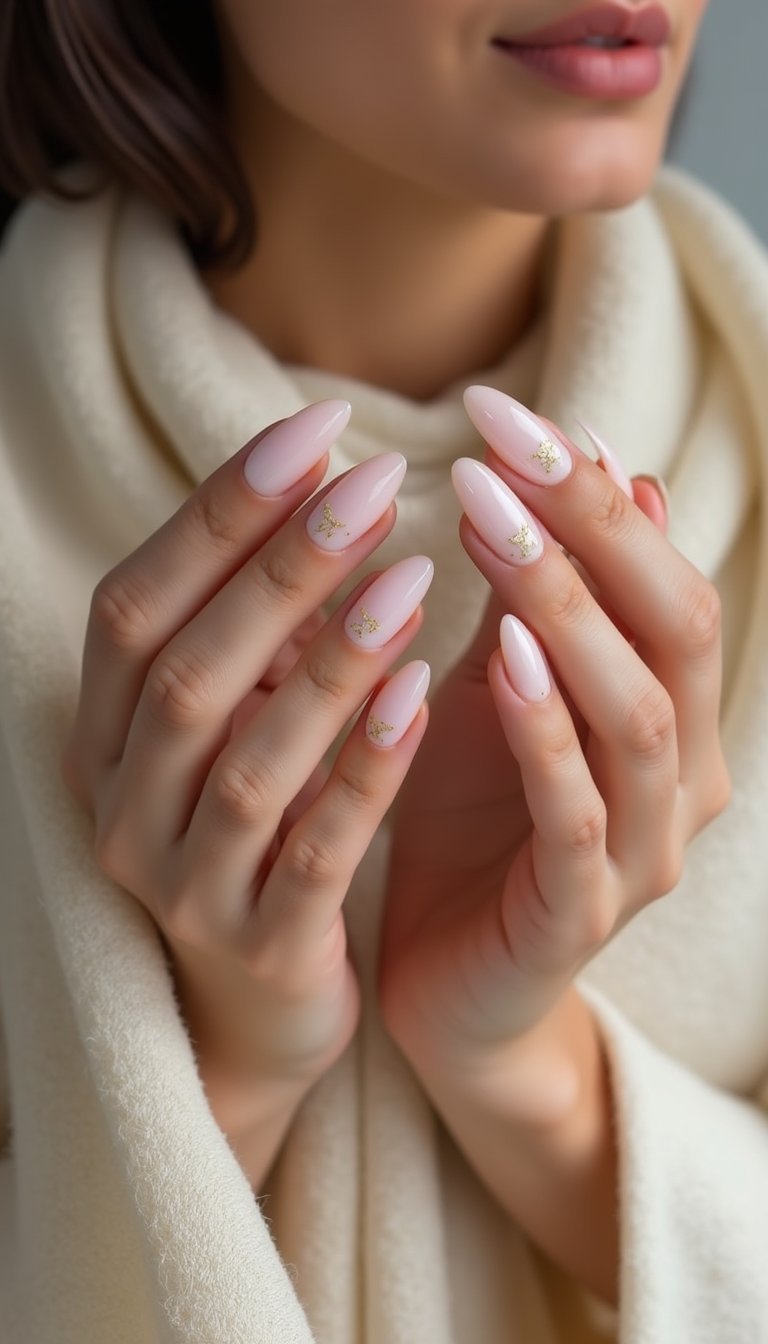 Pearl White Glass Nails With Gold Accents