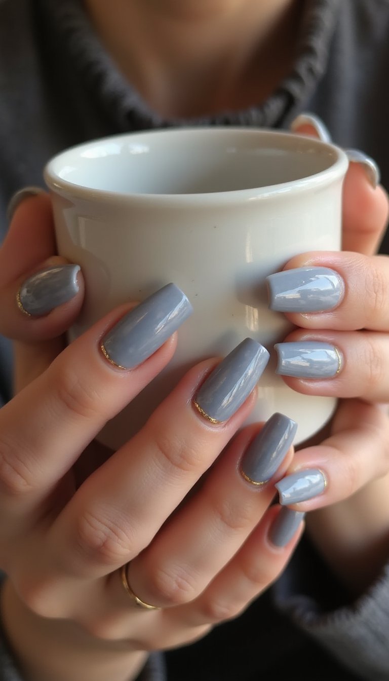 Smoky Blue Marble With Gold Cuticle Bar