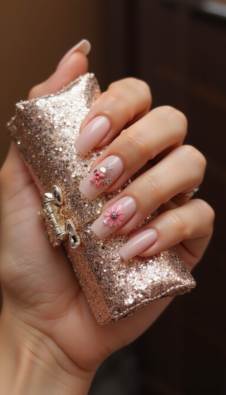 Glitter Accent With Pressed Flower Inlay