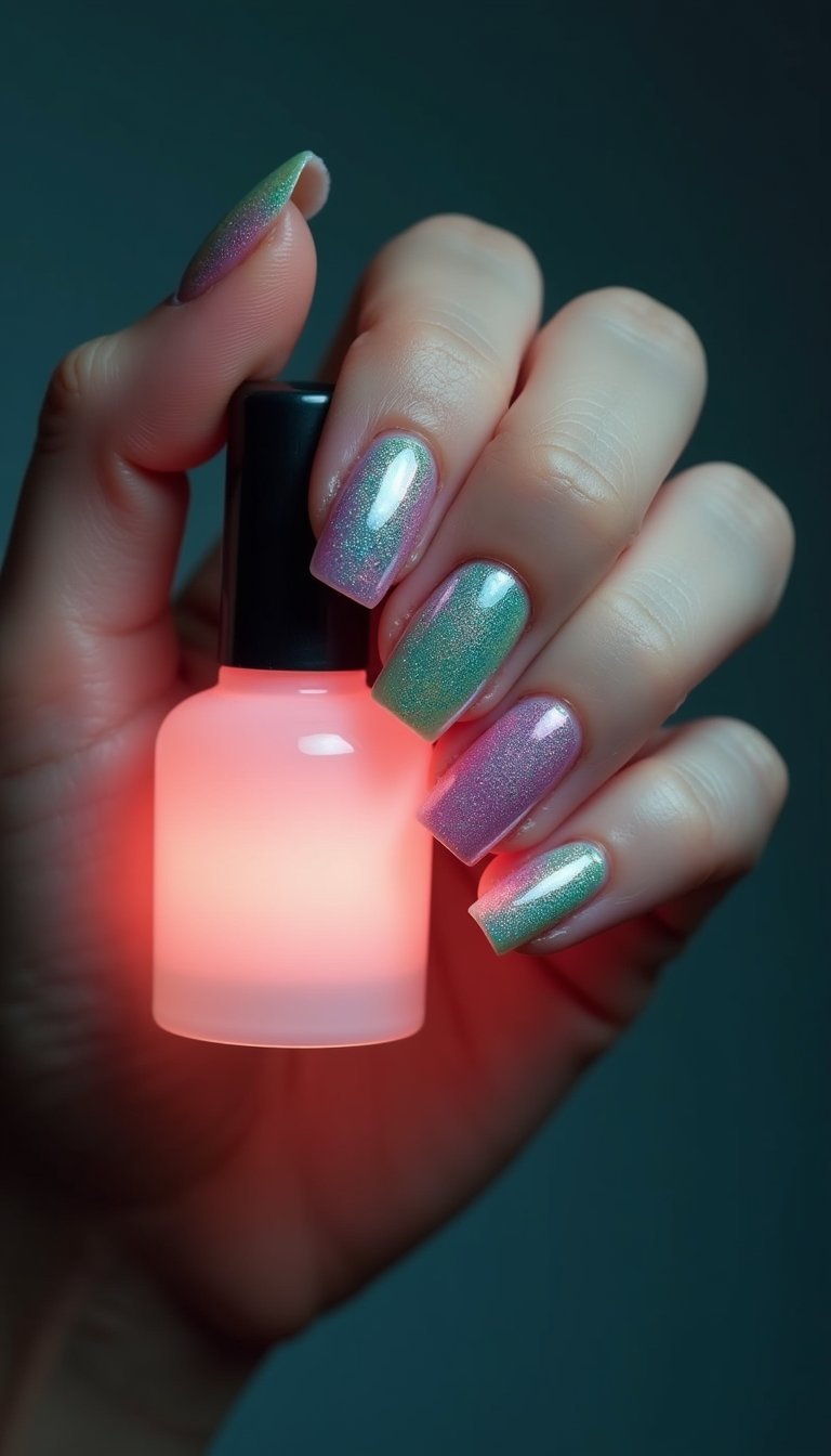 Aurora Jelly Nails With Northern Lights Effect