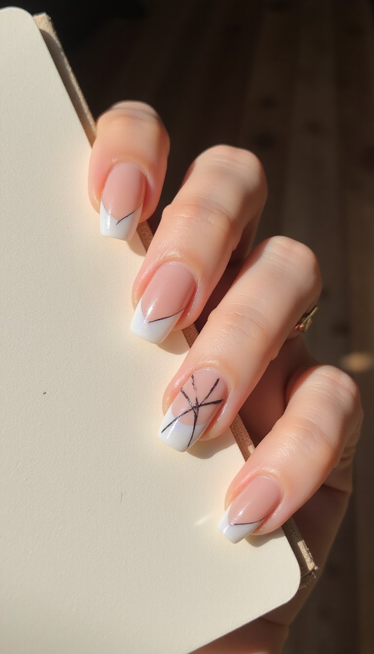 Opalescent Accent Nail With Minimalist Line Art
